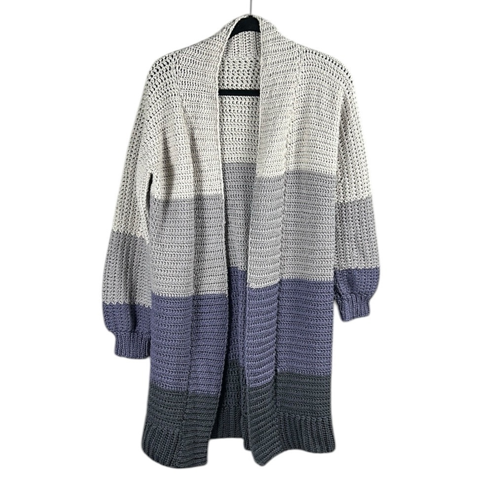 Vintage Handknit Color Block Open Front Cardigan Size XL